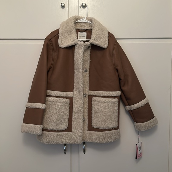 NWT Avec Les Filles Snap Front Coat Shearling Leather Mink/Beige L Shopbop - Picture 4 of 6